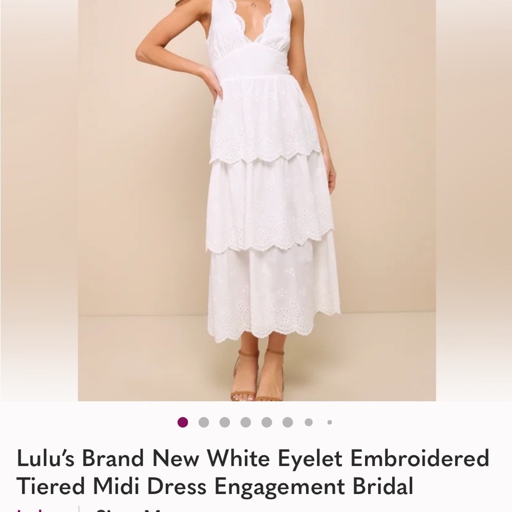 Lulu's Elegant White Eyelet Midi Dress